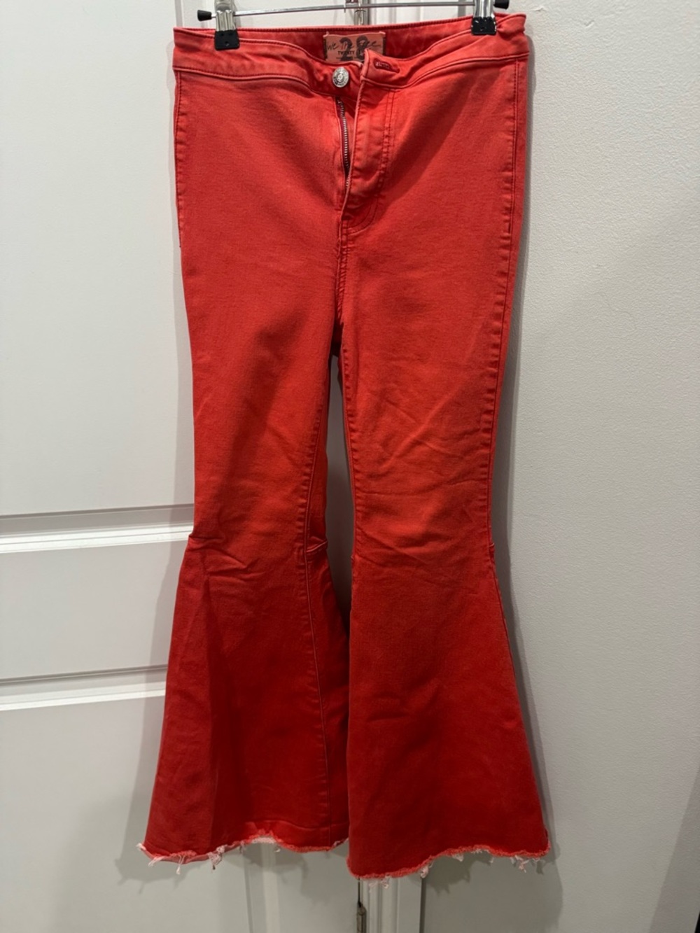 We The Free Bright Red Flared Wide-Leg Jeans